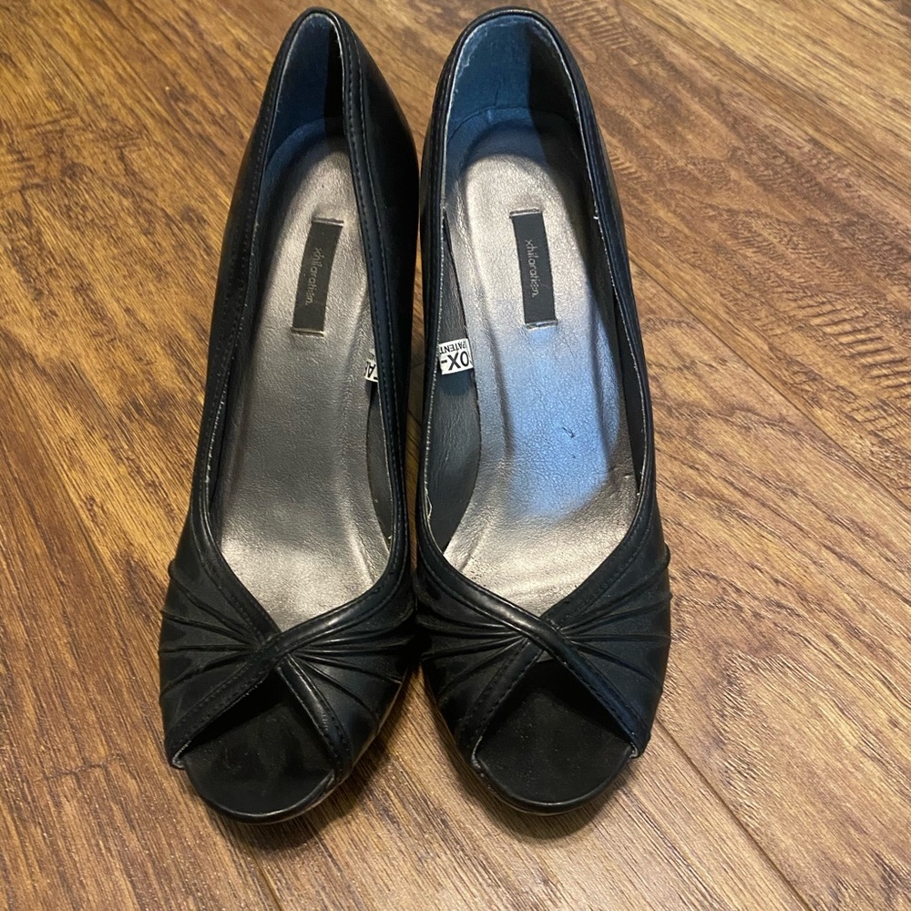 Black open toe pumps